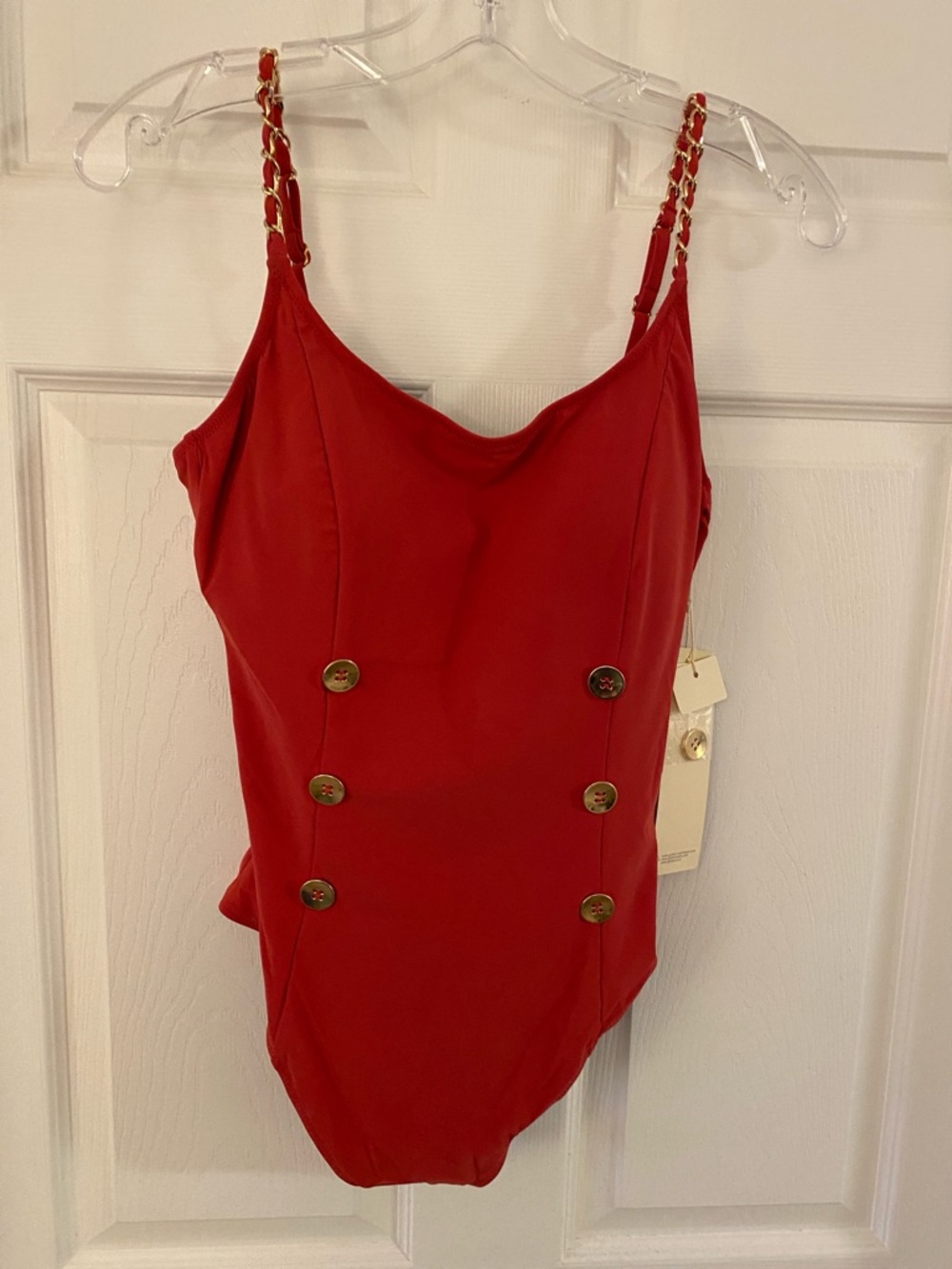 Gottex Red One-Piece with Gold Chain Straps